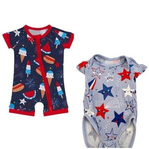 Little Sleepies Bamboo One-Piece 0-3 months LOT OF 2 Patriotic 4th of July